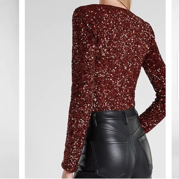Brown Sequin V-Neck Thong Bodysuit from Express, NWT - Picture 2 of 6